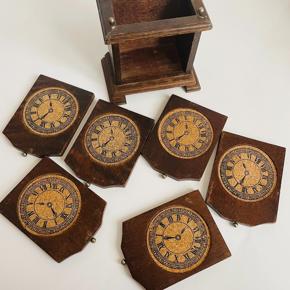 Enesco Happy Hour Wooden/Cork 6-Coasters Set Vintage 1979